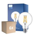 Monipakkaus 6x Philips MASTER Value LED Globe E27 93mm Filament Kirkas 5.9W 806lm - 922-927 Erittäin Lämmin Valkoinen | Paras Värintoisto - Himmennettävä - Korvaa 60W