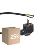 Monipakkaus 25x Noxion Power Virtajohto Musta - Schuko Europlug + Avoimet päät - 2m - 3 pole 0,75mm2