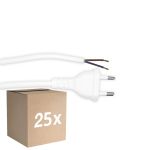 Monipakkaus 25x Noxion Euro Virtajohto - C7 Europlug + Avoimet päät - Valkoinen 2m - 2 pole 0,75mm2